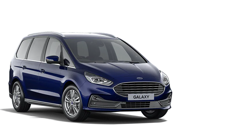 Modrý Ford Galaxy, tříčtvrteční pohled zepředu