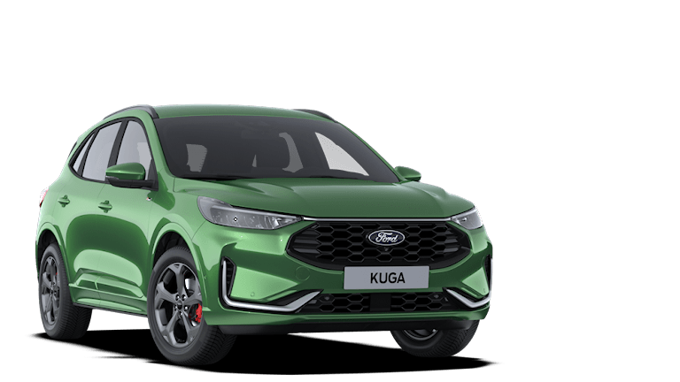 Zelený Ford Kuga, tříčtvrteční pohled zepředu