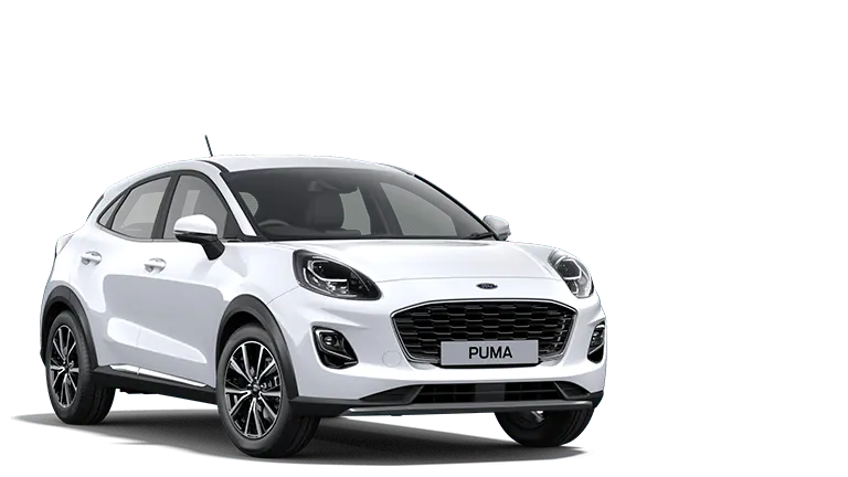 Bílý Ford Puma, tříčtvrteční pohled zepředu