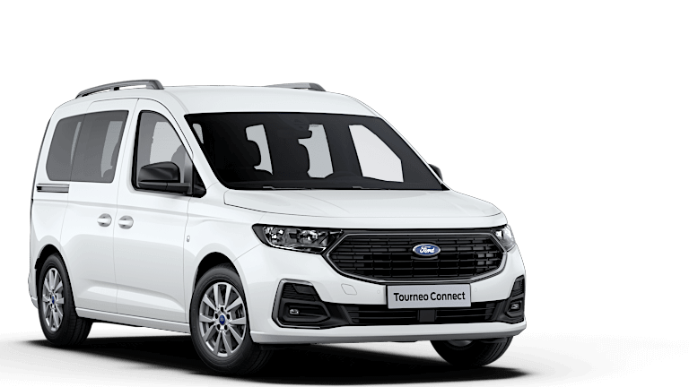 Bílý Ford Tourneo Connect, tříčtvrteční pohled zepředu