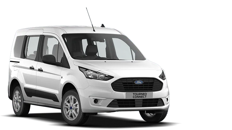 Bílý Ford Transit Connect, tříčtvrteční pohled zepředu