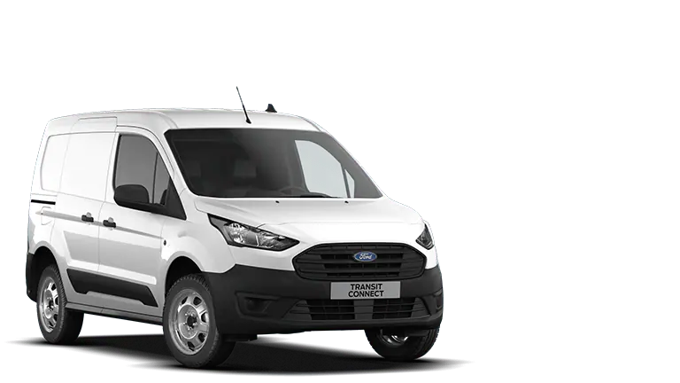 Bílý Ford Transit Connect, tříčtvrteční pohled zepředu