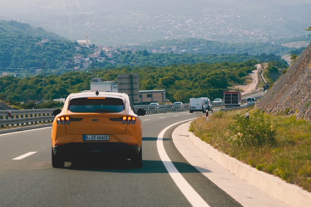 Ford Mach-E driving on highway