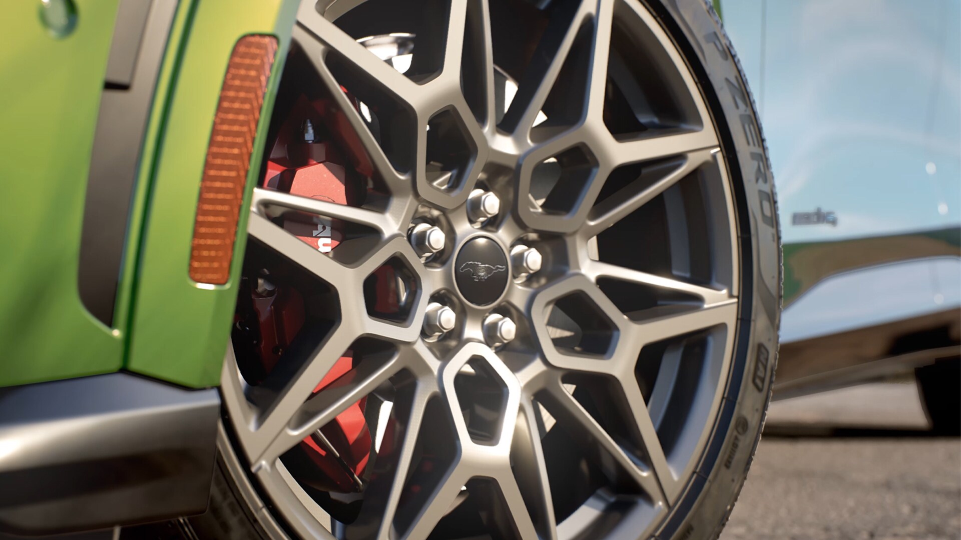 Detailní záběr na Ford Mustang Mach-E, s 20" koly z lehkých slitin.