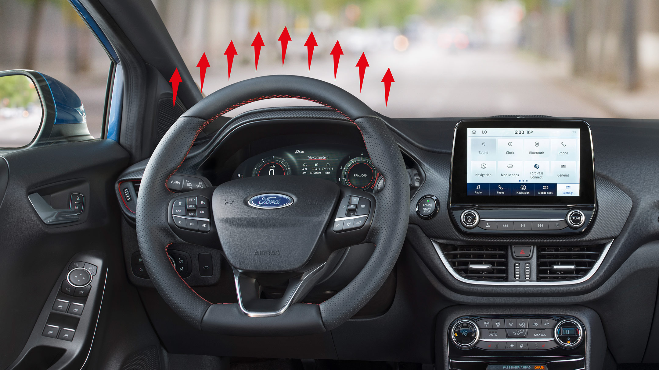 Ford Puma close up of heated steering wheel