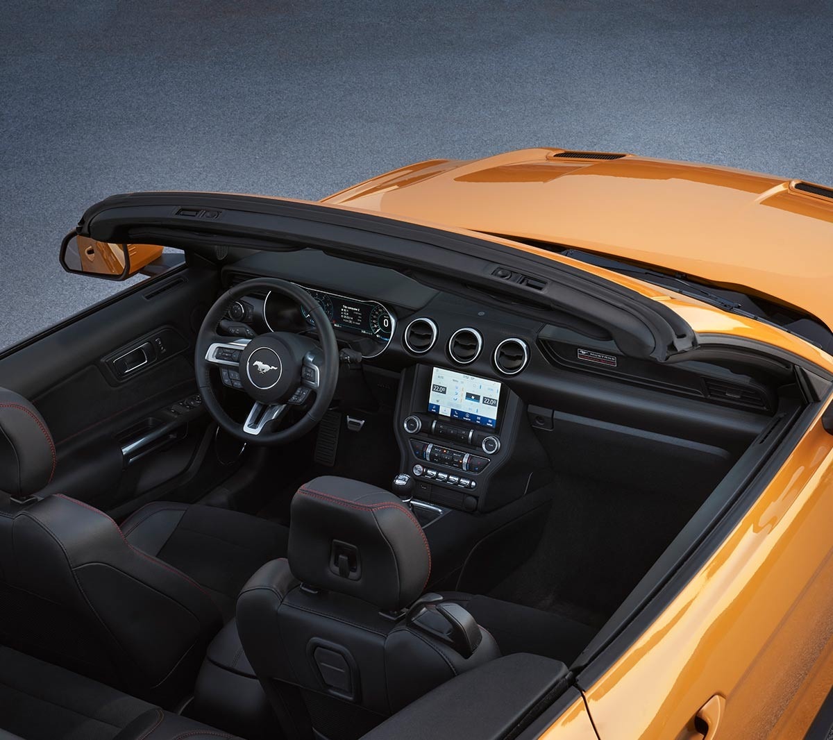 Ford Mustang California Edition interior dashboard design viewed from above.
