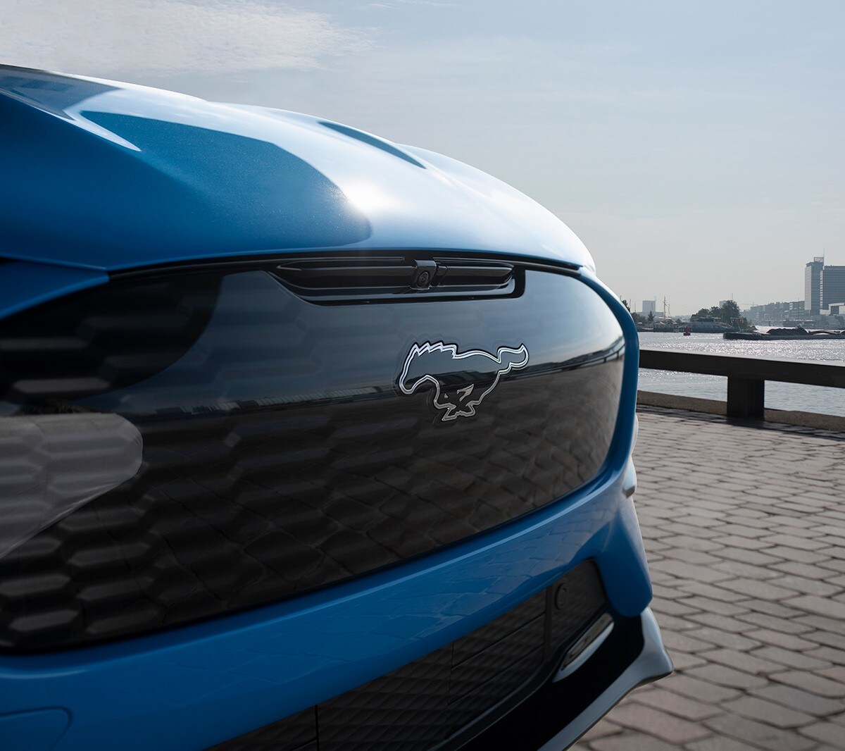 Ford Mustang Mach-E GT front pony badge close up