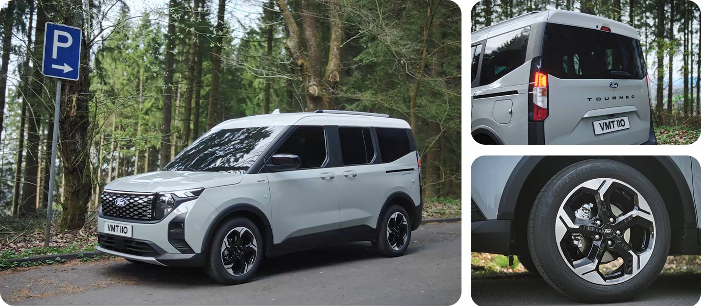 Ford E-Tourneo Courier na silnici v lese