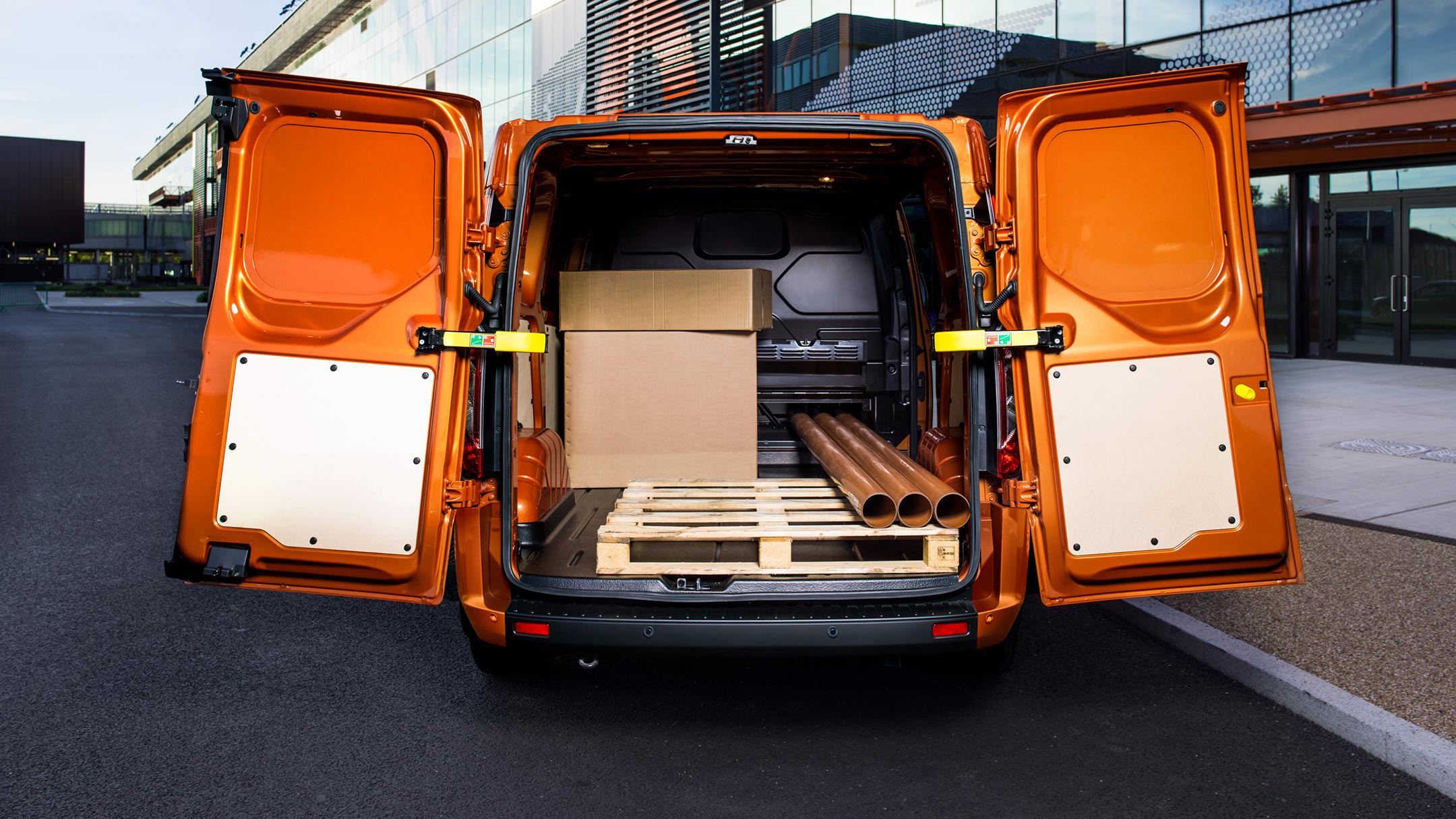 New Orange Ford Transit Custom rear load space