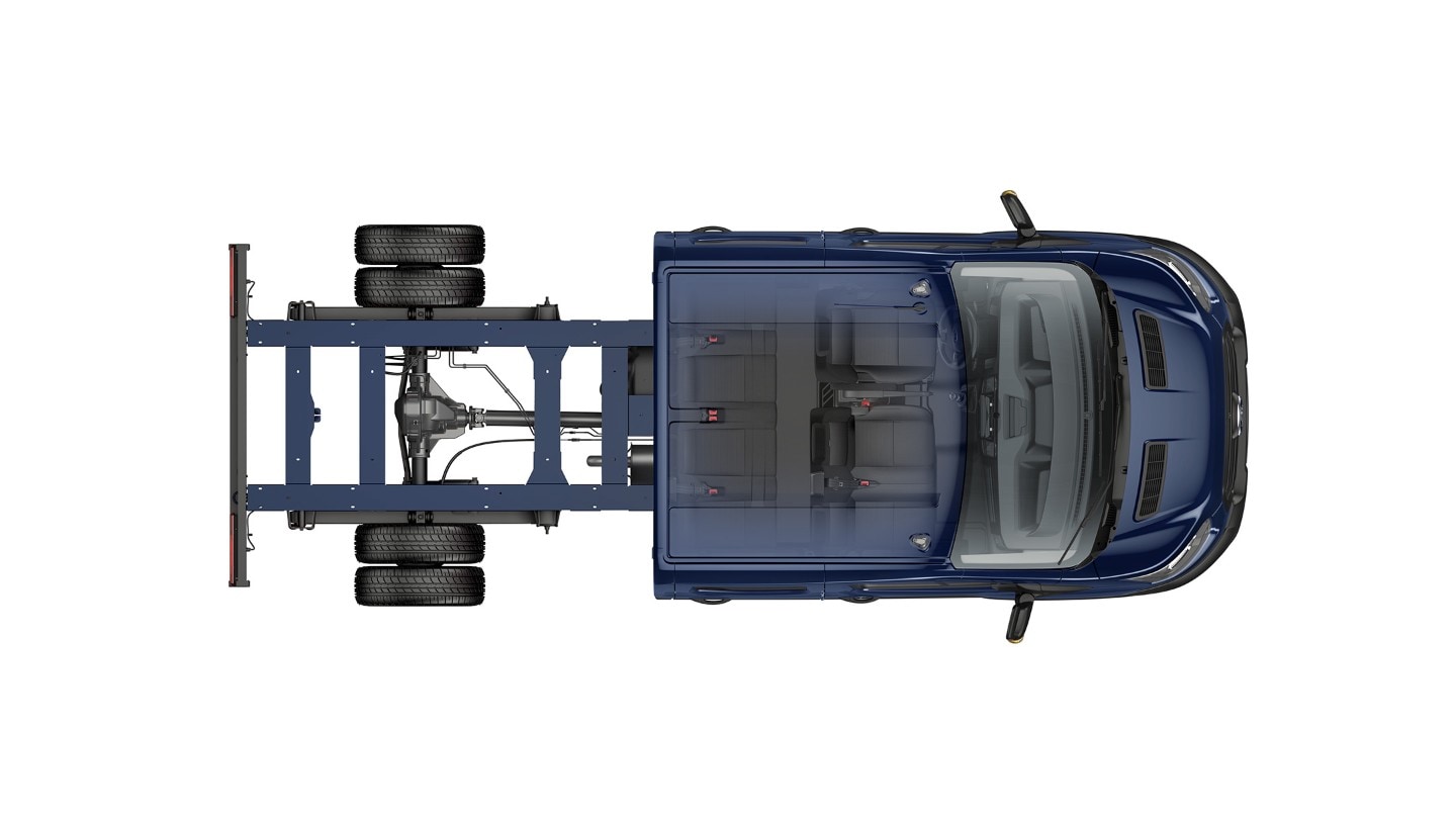 Pohled na Ford Transit podvozek z vrchu