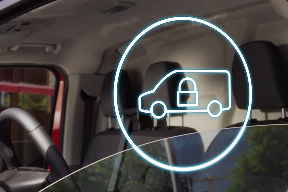Ikona zamčené dodávky zobrazená u vozu Ford Transit Custom.