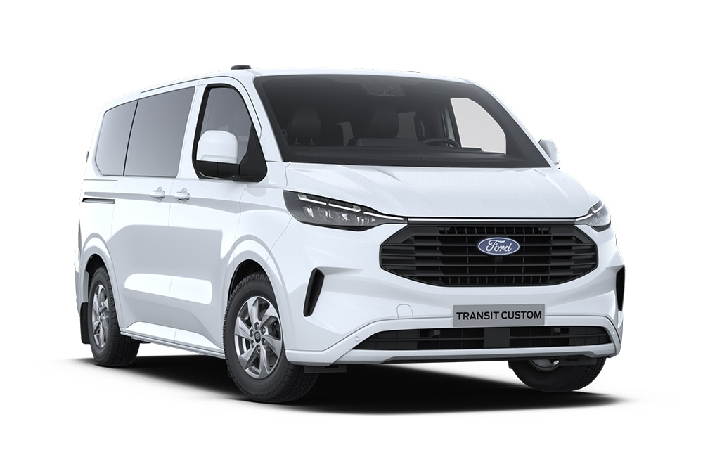 Bílý Ford Transit Custom Kombi.