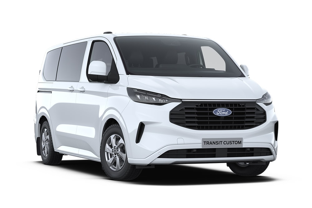 Bílý Ford Transit Custom Kombi.