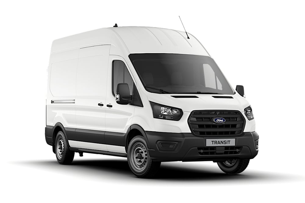Bílý Ford Transit Van v základní výbavě.