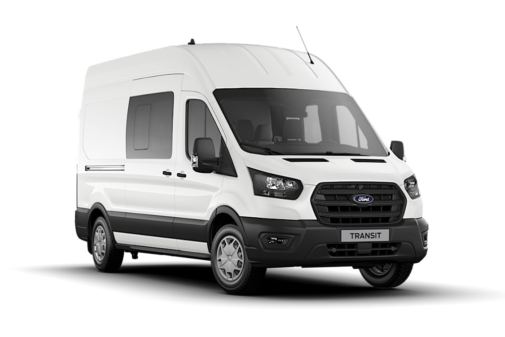 Bílý Ford Transit Double Cab-In-Van ve výbavě Trend.