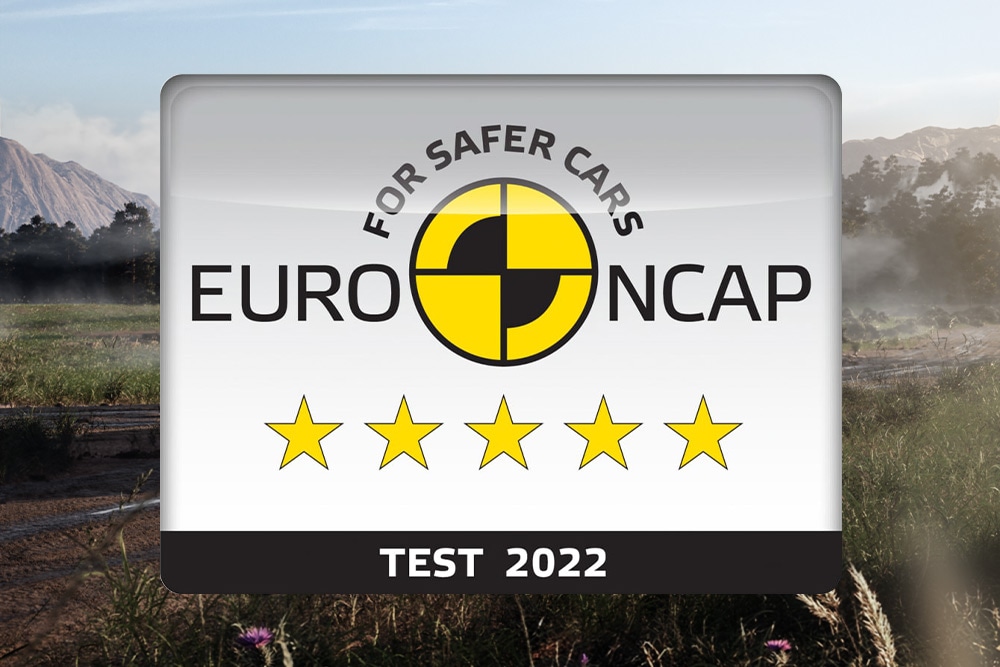 Pětihvězdičkové bezpečnostní hodnocení Euro v programu NCAP pro Ford Ranger testovaný v roce 2022.