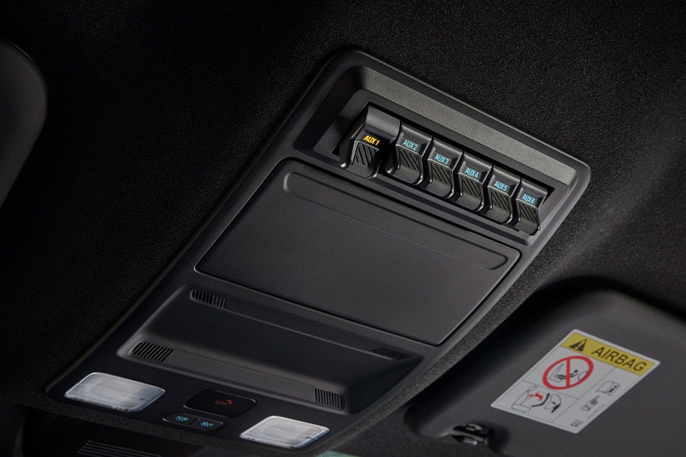 Detailní záběr rukou připojujících kabely k elektrické zásuvce v korbě vozu Ford Ranger.