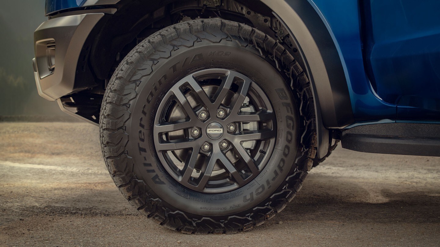 Blue Ford Ranger Raptor tyres and alloys