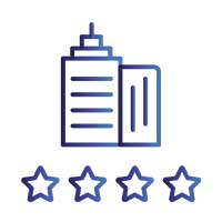 Icon of a hotel building with four stars.