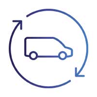 Icon of a car inside a circular arrow.