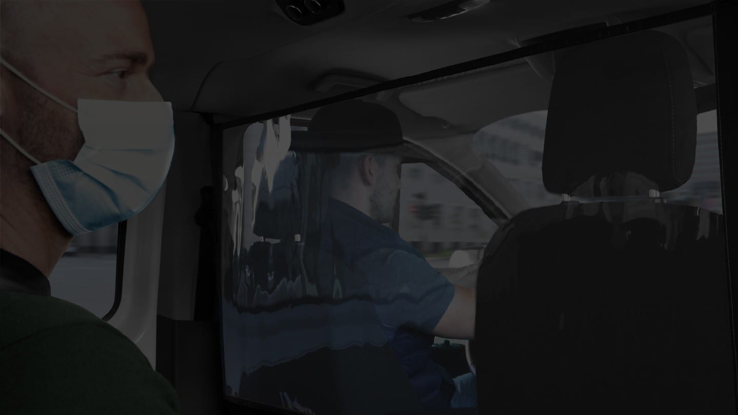 Interior view of transit with protection shield